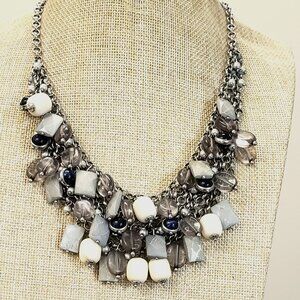 Talbots, vintage, glass, stone, multi bead, mesh bib statement necklace